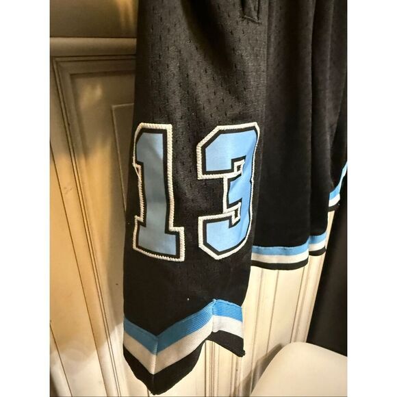 Men's Striped Trim #13 Mesh Perforated Sports Basketball Shorts Black Blue Small - Picture 4 of 11